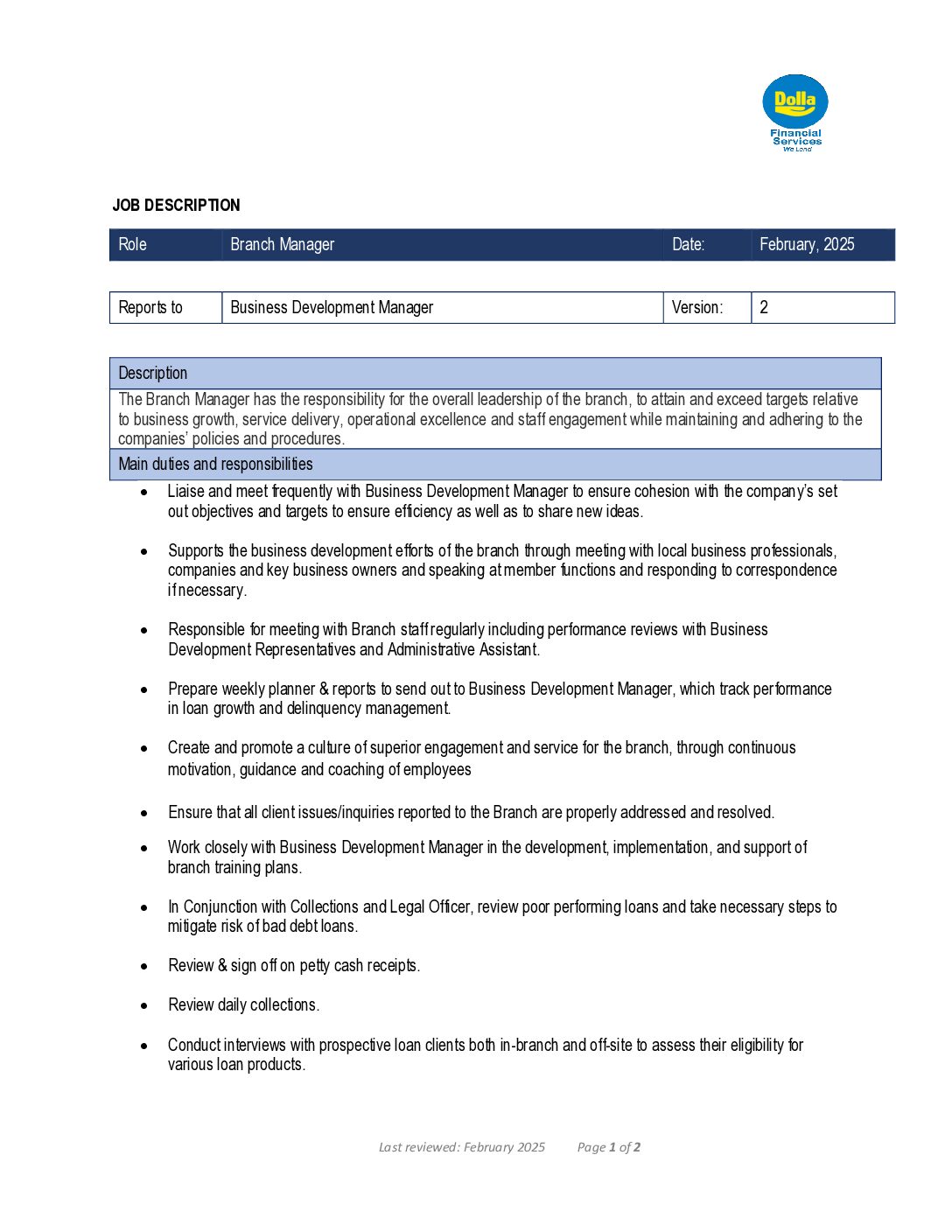 JD - Branch Manager -Feb. 2025